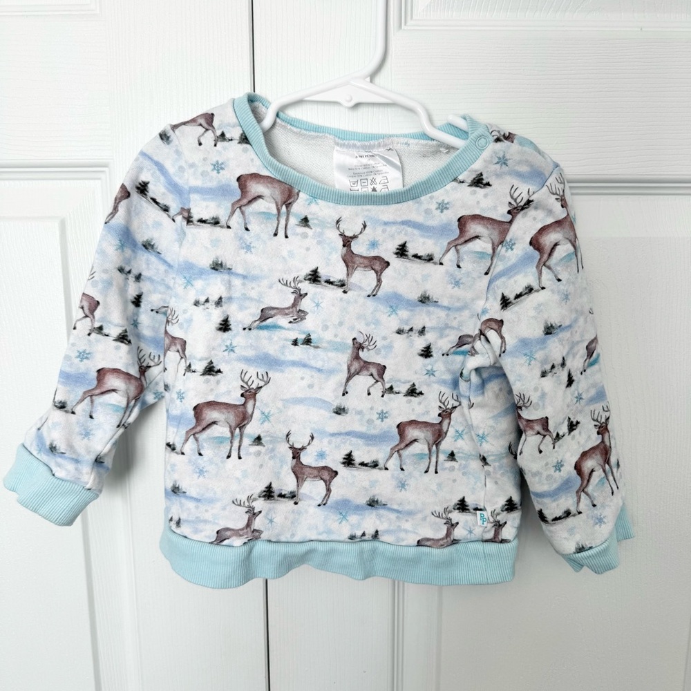 Posh Peanut Reindeer Print Sweatshirt - Light Blue and White 3T